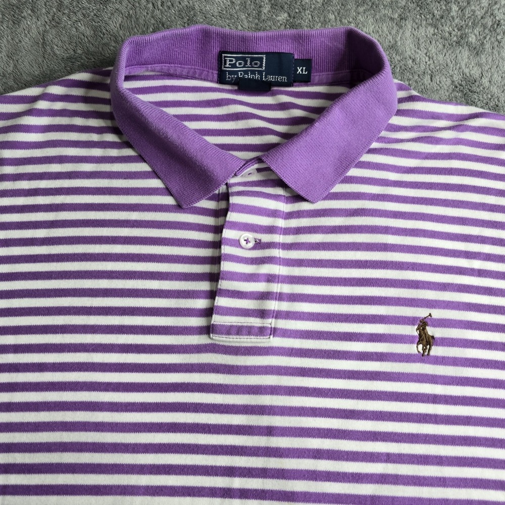 Polo Ralph Lauren Lavender Purple Soft Cotton Polo Mens XL Striped Brown Pony